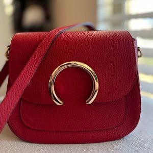 Italian Leather Crossbody Bag Red Small-Medium Size